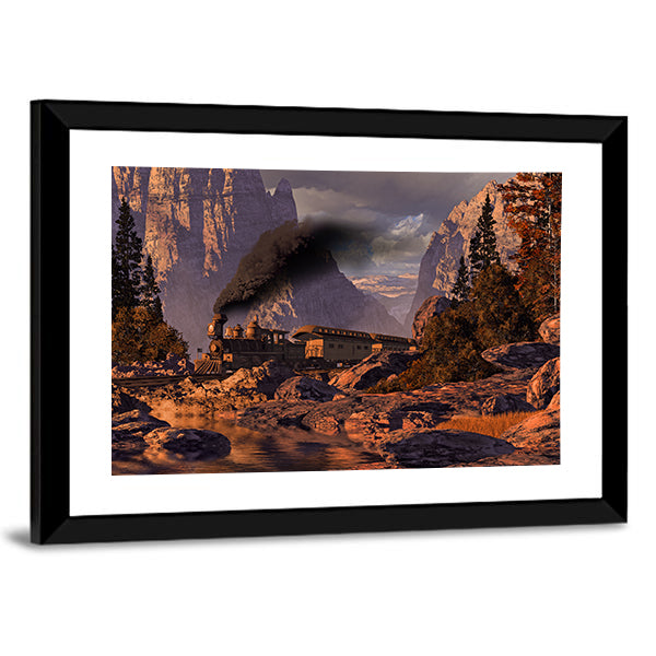Old West Steam Locomotive at Sunset Canvas Wall Art