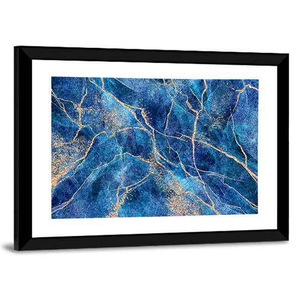 Indigo Stone with Metallic Gold Veins Canvas Wall Art