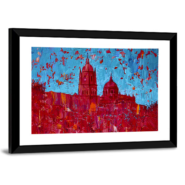 Monochrome Red Cathedral Cityscape Canvas Wall Art