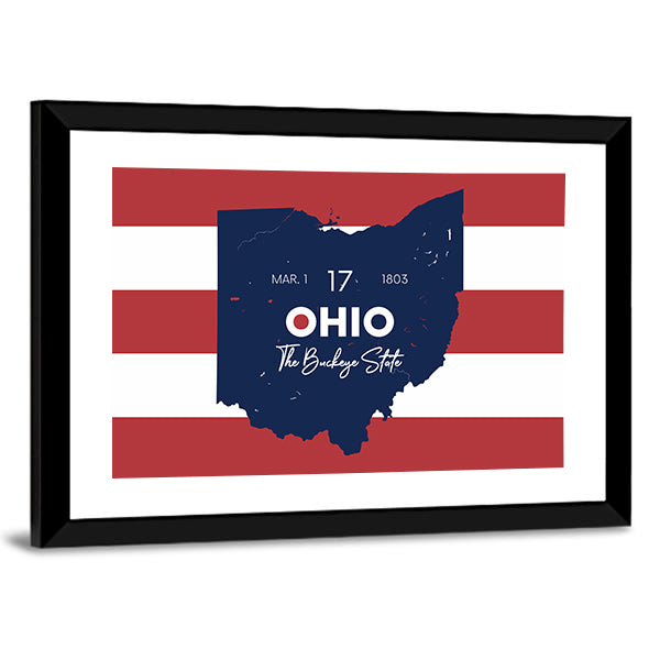 Ohio State Map with March 1 1803 Date Canvas Wall Art