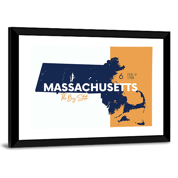 Massachusetts State Map Canvas Wall Art
