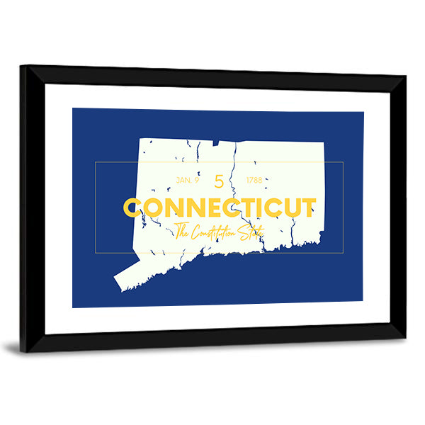 Connecticut State Map with Typography Canvas Wall Art