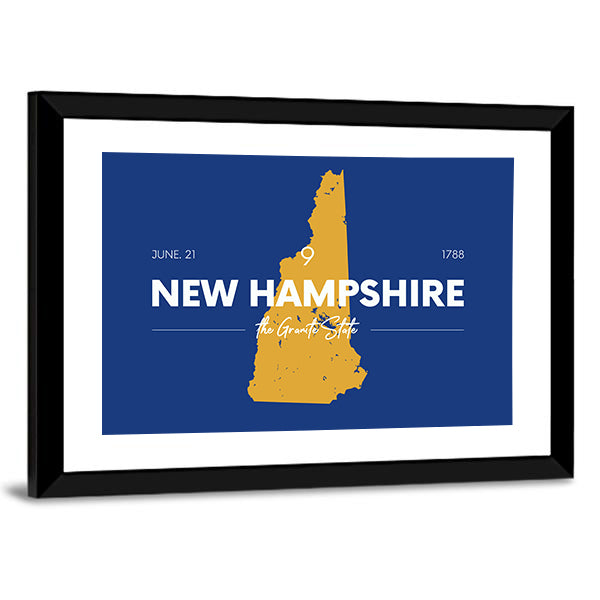 New Hampshire Gold Map Typography Canvas Wall Art