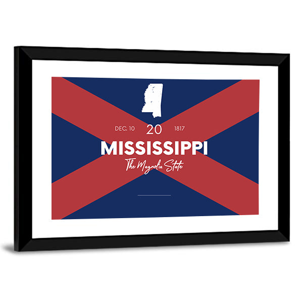 Mississippi State Map with Saltire Background Canvas Wall Art