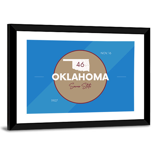 Oklahoma State Map Emblem Canvas Wall Art