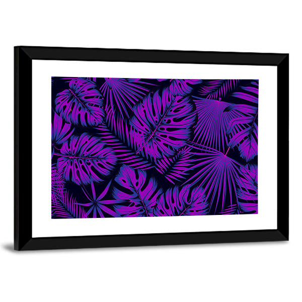 Neon-edged Tropical Leaves Pattern Canvas Wall Art