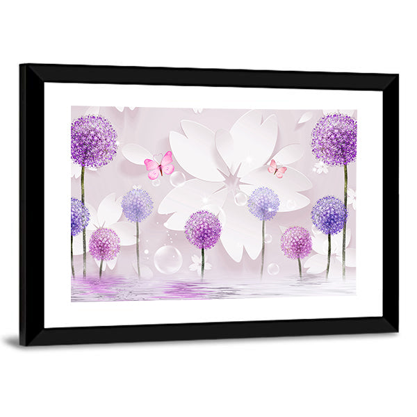 Purple Floral Lake Reflection Canvas Wall Art