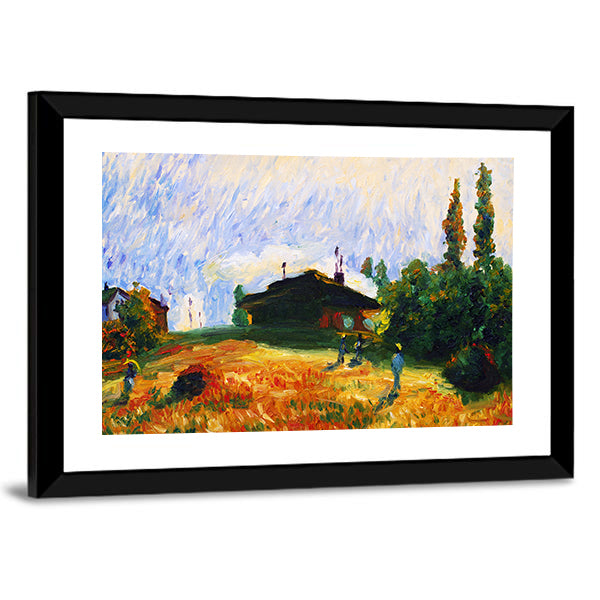 Pastoral Cottage in Golden Wheat Field Canvas Wall Art