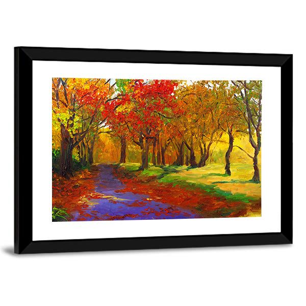 Maple Forest Path in Autumn Canvas Wall Art