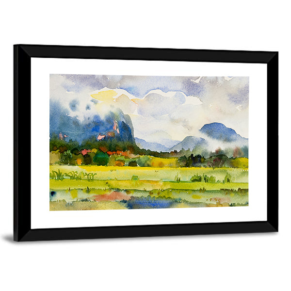 Watercolor Countryside Meadow Canvas Wall Art