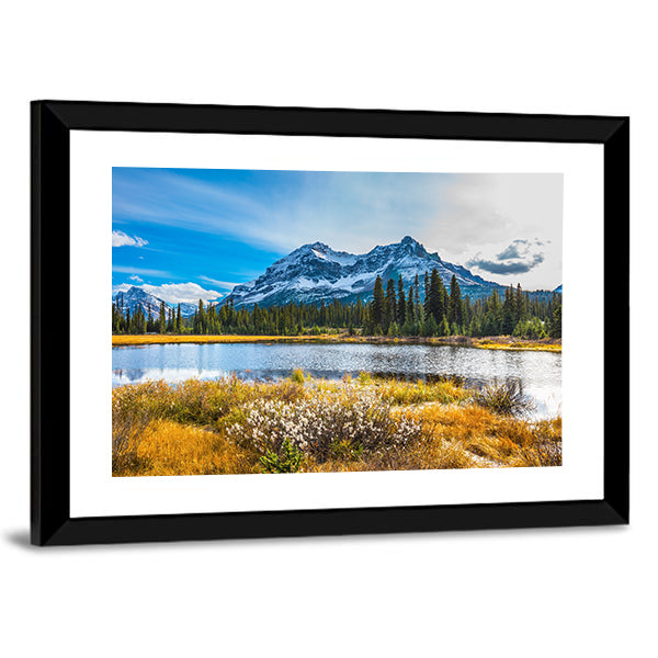 Snowy Rocky Mountains Lake Reflection Canvas Wall Art