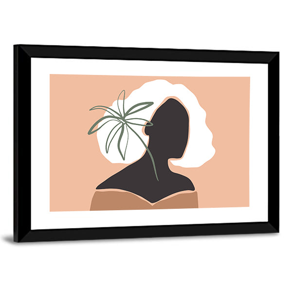 Pastel Terracotta Female Silhouette with Palm Leaf Canvas Wall Art