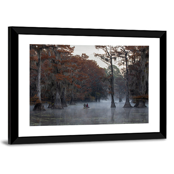 Couple Canoing At Caddo Lake In Texas Louisiana Canvas Wall Art