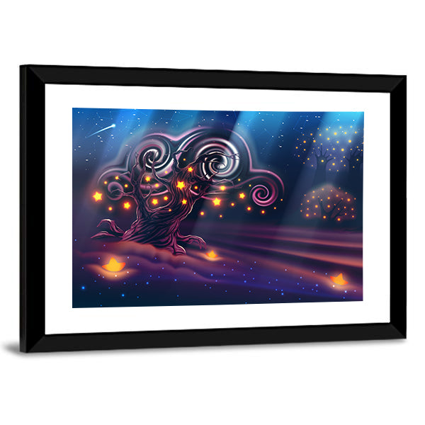 Magical Forest Under a Full Moon Canvas Wall Art