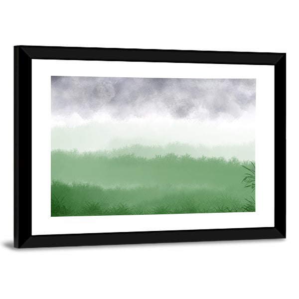 Misty Green Field with Rolling Hills Canvas Wall Art
