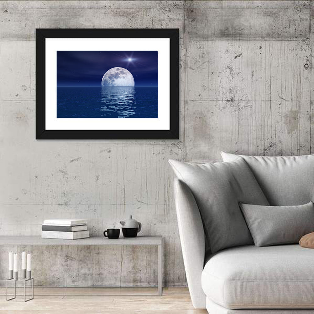 Quasar Star Over Night Moon Over Sea Wall Art