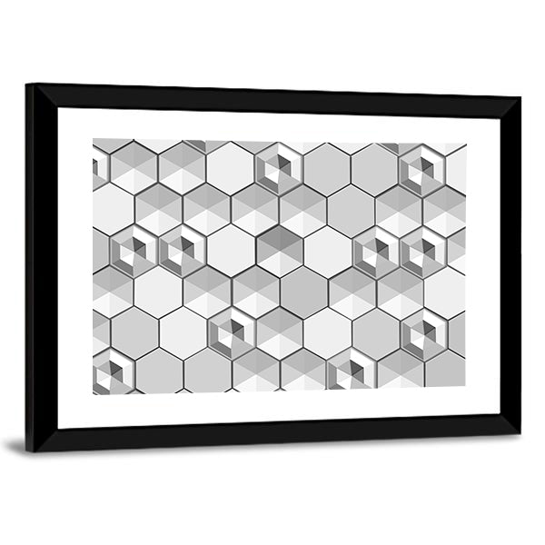 Monochrome 3d Hexagon Abstract Canvas Wall Art