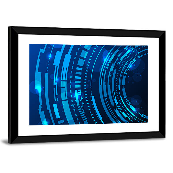 Futuristic Blue Concentric Rings Canvas Wall Art