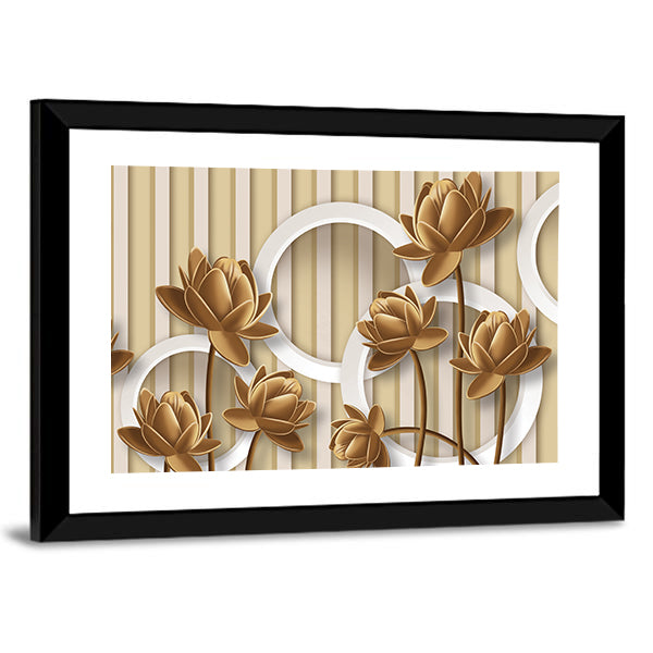 Golden Lotus with Interlocking White Rings Canvas Wall Art