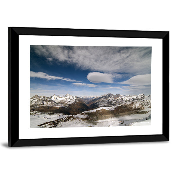 Snow Covered Peaks In Alpine Range Between Switzerland And Italy Canvas Wall Art