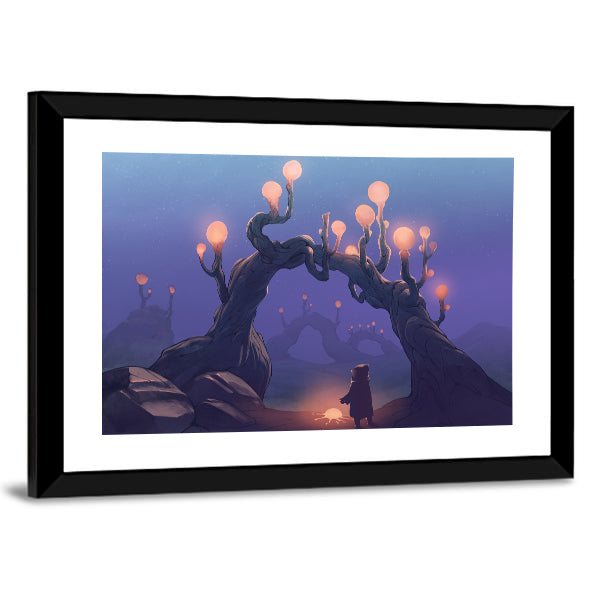 Surreal Jungle with Cloaked Figure Canvas Wall Art