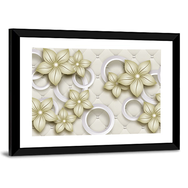 Quilted Floral Wallpaper with Pearl Accents Canvas Wall Art