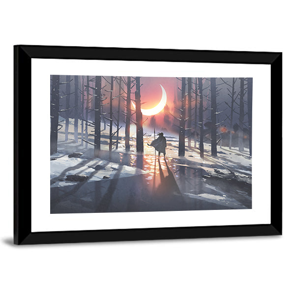 Cloaked Figure in Winter Forest Canvas Wall Art