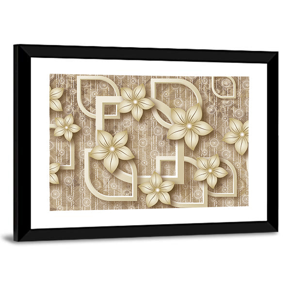3d Stylized Flowers with Geometric Frames Canvas Wall Art