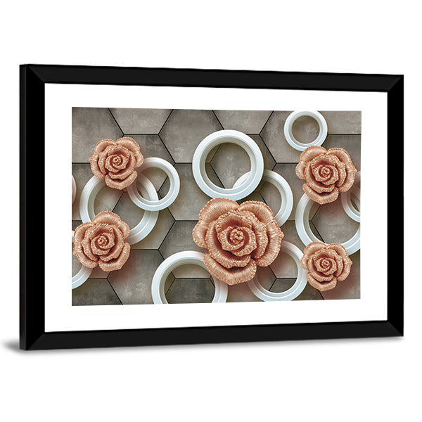 Rose-gold Roses on 3d Tiles Canvas Wall Art