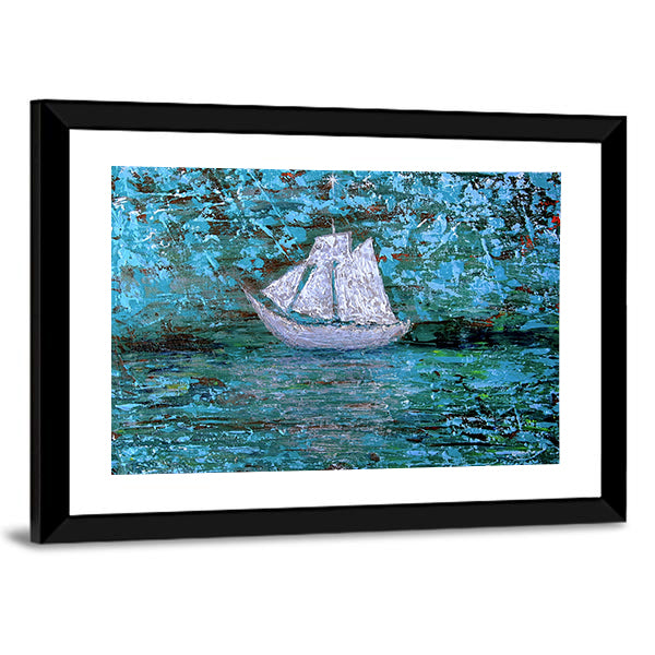 White Three-masted Sailboat at Twilight Canvas Wall Art