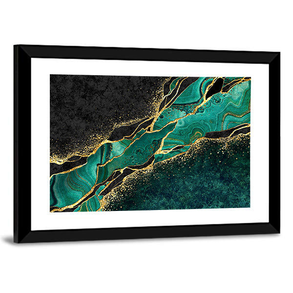 Teal Malachite Geode with Gold Veins Canvas Wall Art