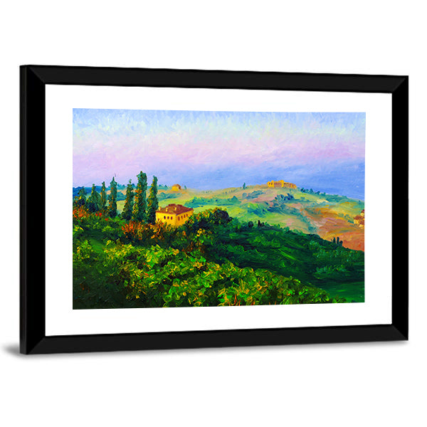 Hilltop Yellow Villa at Sunset Canvas Wall Art