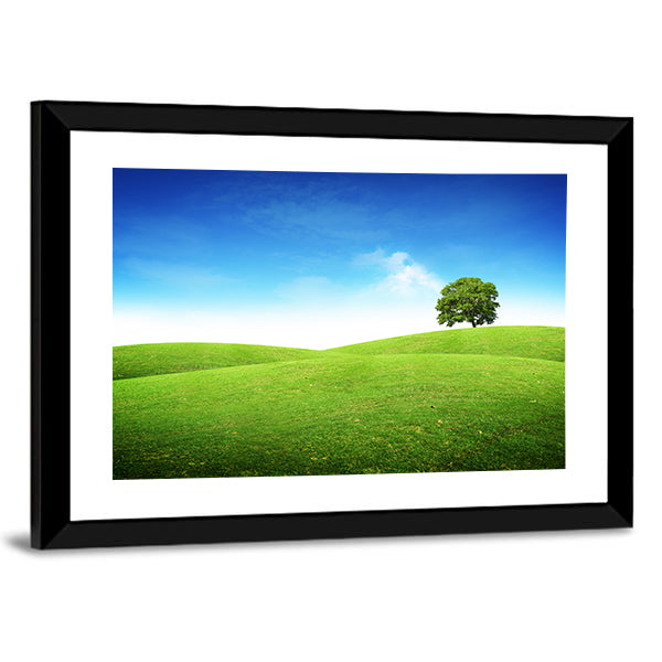 Lone Tree on Rolling Green Hills Canvas Wall Art