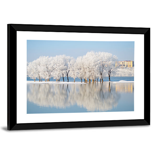 Winter Landscape By The River Canvas Wall Art