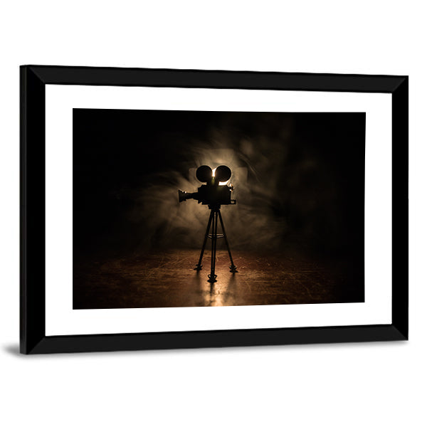 Vintage Film Camera on Tripod Canvas Wall Art