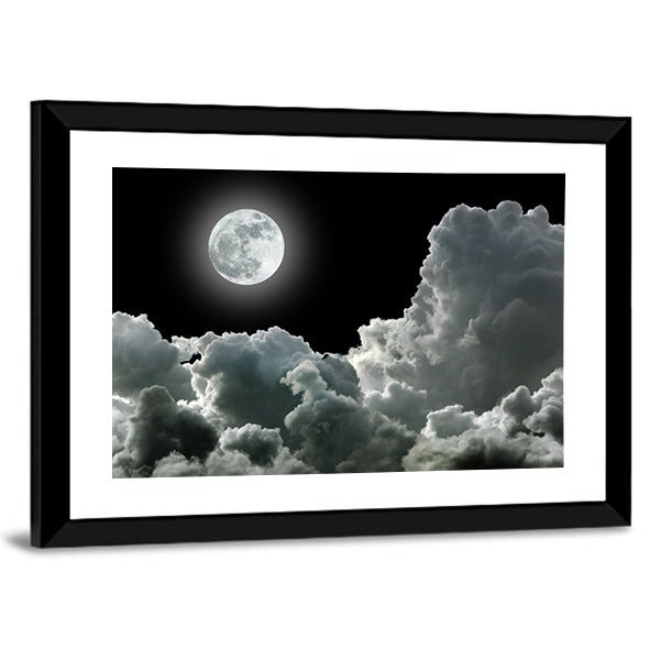 Moon In Black Stormy Clouds Canvas Wall Art