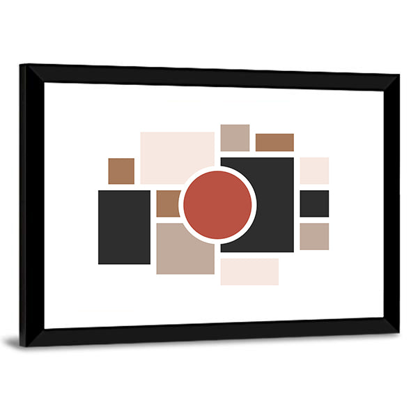 Central Red Circle Geometric Collage Canvas Wall Art