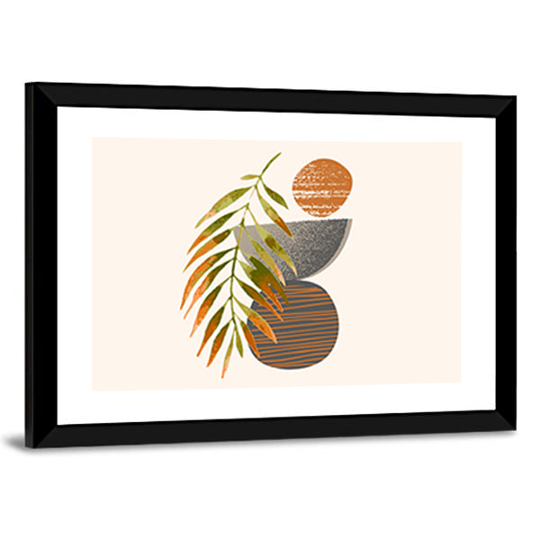 Tropical Palm Leaf with Textured Orange Circle Canvas Wall Art