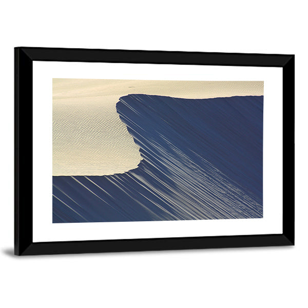 Dune Patterns At Maitlands Beach Canvas Wall Art in white, beige and blue, framed print, product view on a white background