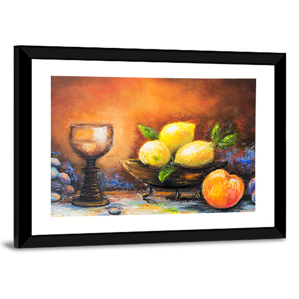 Lemons and Peach with Ornate Goblet Canvas Wall Art