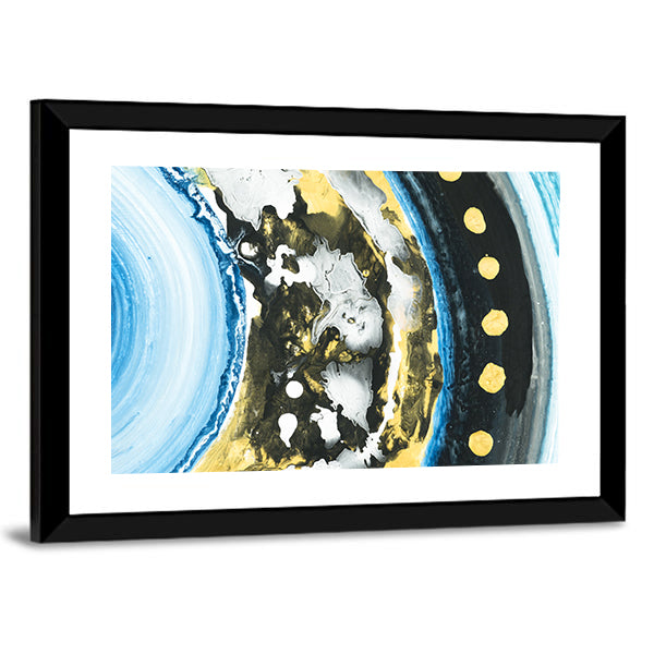 Blue and Black Abstract with Gold Dots Canvas Wall Art