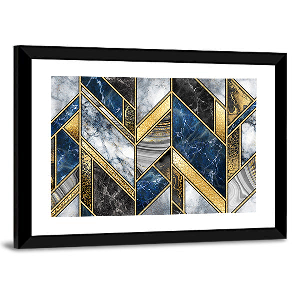 Artificial Stone Texture Canvas Wall Art in gray, gold and blue, framed print, product view on a white background