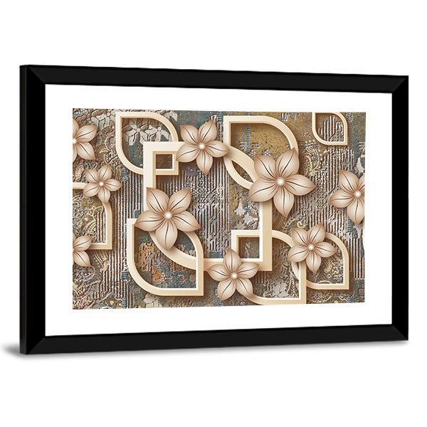Gold Five-petal Floral Geometric Canvas Wall Art