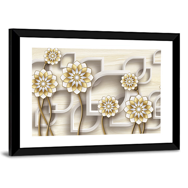 3d Gold and White Floral Illustration Canvas Wall Art