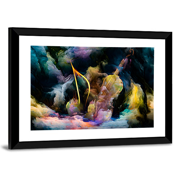 Golden Violin in Colorful Nebula Canvas Wall Art