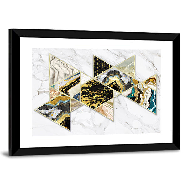Gold-rimmed Geometric Geode on White Marble Canvas Wall Art
