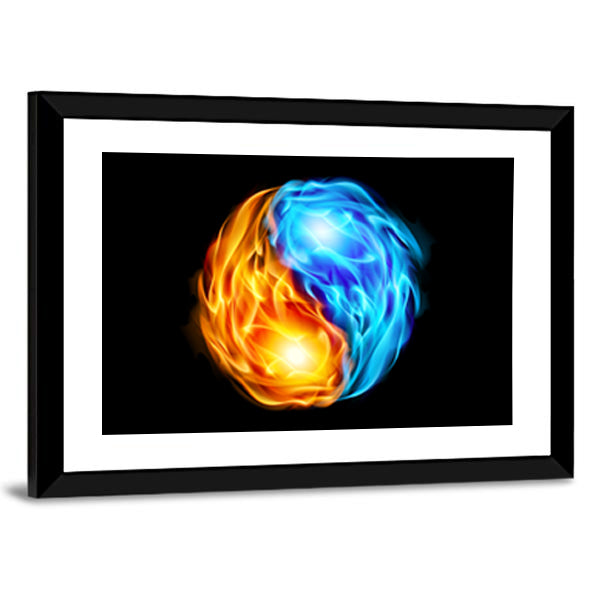 Yin Yang Symbol with Fire and Ice Canvas Wall Art