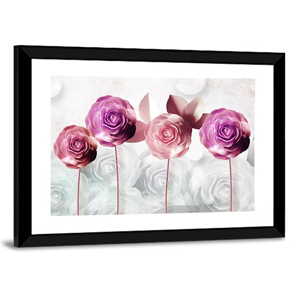 Pink and Purple Stylized Rose Illustration Canvas Wall Art