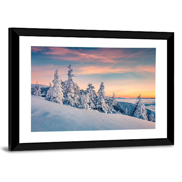 Winter Sunset In Carpathians Ukraine Canvas Wall Art