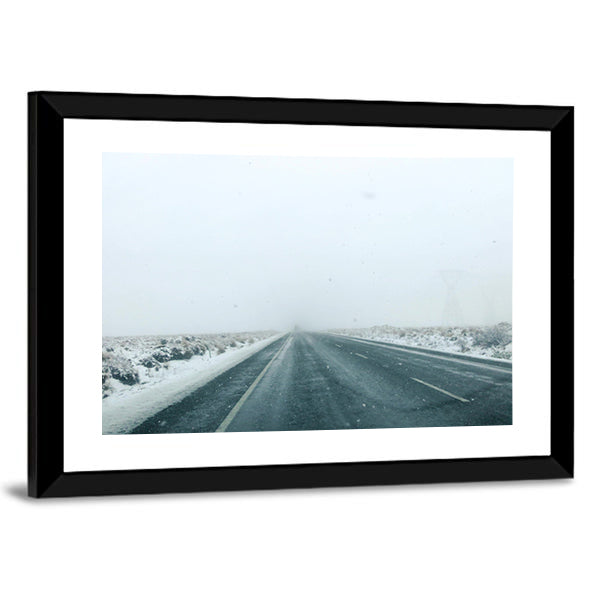 Mountain Road in Winter Storm Canvas Wall Art